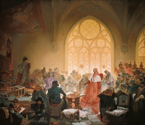 Epos, le slave : Le Hussitten-Koenig Jiri du Podébrady 1462. à Alphonse Mucha