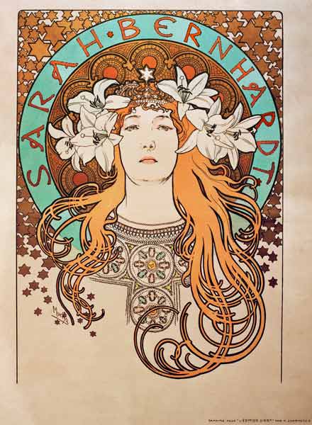 Bernhardt, Sarah  franz.Schauspielerin Paris 22.10.1844 - ebd. 26.3.1923.  ''Sarah Bernhardt''. - Pl à Alphonse Mucha