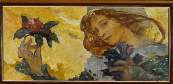 Woman with rose.  à Alphonse Mucha