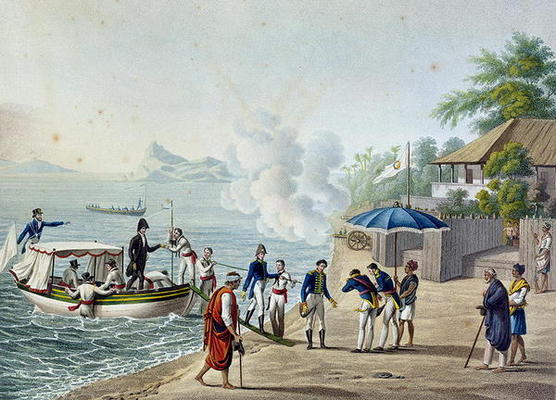 View of Our First Landing at the Portuguese Establishment at Dille, Timor, from 'Voyage Autour du Mo à Alphonse Pellion