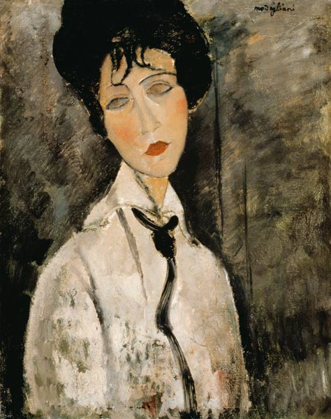 Portait de femme avec cravate - huile sur toile de Amadeo Modigliani
