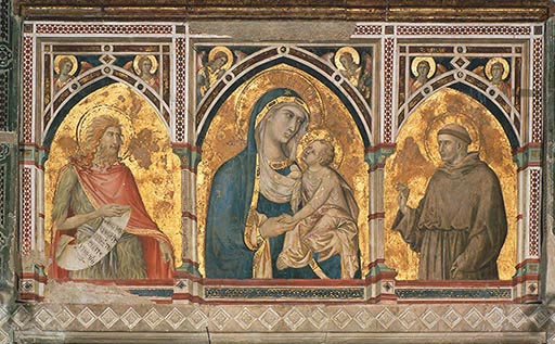 Madonna mit Kind, Johannes d.T. und dem hl. Franziskus à Ambrogio Lorenzetti