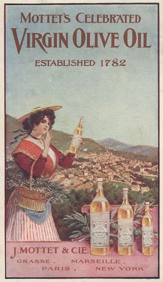 Advertisement for Mottet's Celebrated Virgin Olive Oil à Ecole americaine