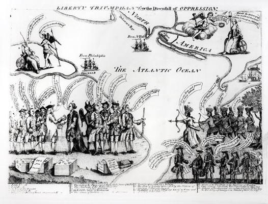 Liberty Triumphant, or the Downfall of Oppression, 1773 (engraving) (b&w photo) à Ecole américaine, (18ème siècle)