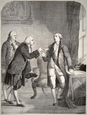 John Adams (1735-1826) as the First American Ambassador to the English Court, presenting his credent à École américaine, (19ème siècle)