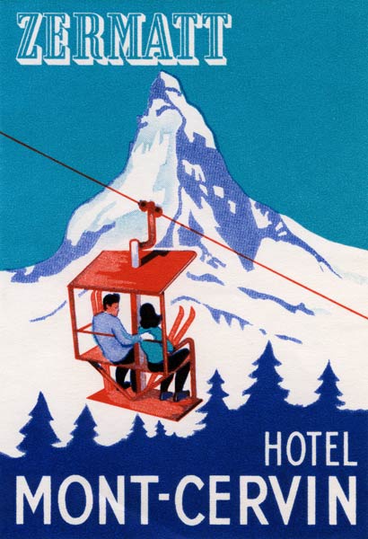 The Zermatt Peak with Skiers on Ski Lift à École américaine (20ème siècle)