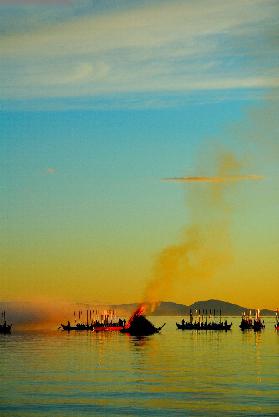 Church boats on the lake Siljan