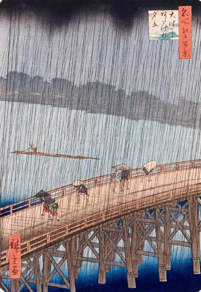 Sudden Shower on Ohashi Bridge at Ataka, from the series ''100 Views of Edo'', 1857 (see also 66101) à Ando oder Utagawa Hiroshige