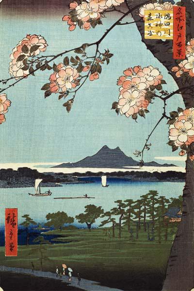 Massaki et le bosquet de Suijin au bord de la rivière Sumida  1856–58