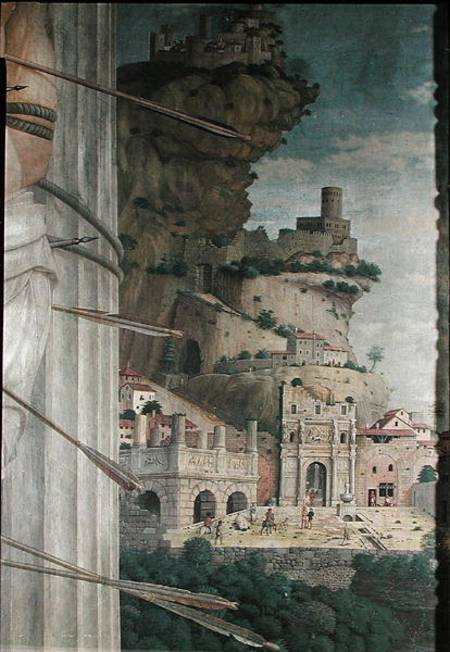 St. Sebastian, detail of the landscape à Andrea Mantegna