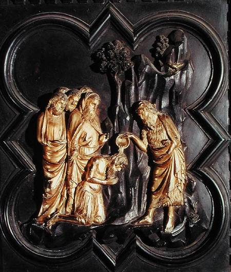 St. John the Baptist baptising in the River Jordan, from the south doors of the Baptistry of San Gio à Andrea Pisano