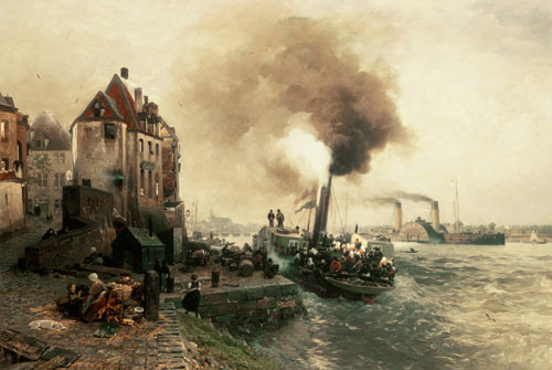 La barrière de charbon sur le port du Rhin-rive à Duesseldorf à Andreas Achenbach