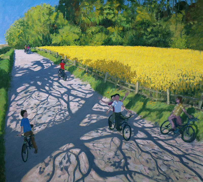 Cyclists and Yellow Field, Kedleston, Derby (oil on canvas)  à Andrew  Macara