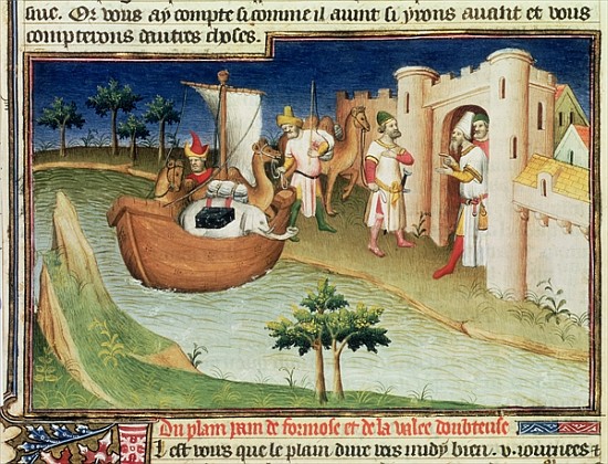 Ms Fr 2810 f.14v Marco Polo with elephan - (and workshop) Boucicaut Maste