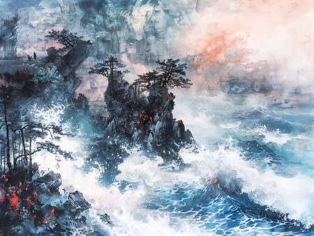 La mer se brise contre les montagnes chinoises.