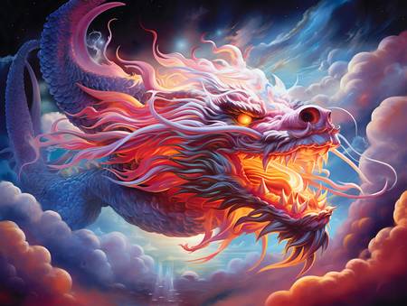 Le dragon céleste dans la clarté de la lune. Année du Dragon. Dragon chinois.