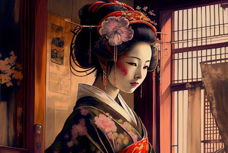 Une histoire entrelacée : une geisha traditionnelle en robe authentique