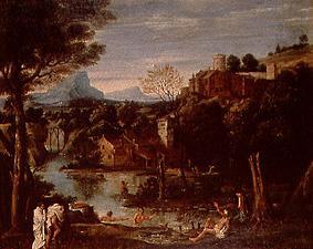 Paysage avec le fleuve et le château à Annibale Carracci, dit Carrache
