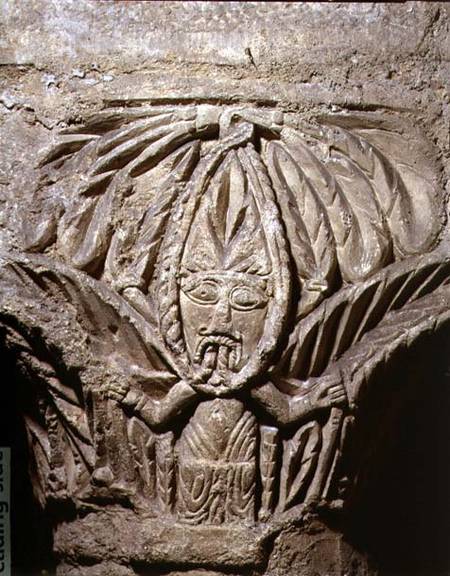 Column capital with carved decoration of a male figurefrom the crypt à Anonyme