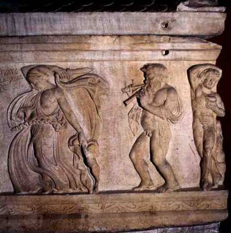 Detail of a sarcophagus possibly depicting Erato with putti à Anonyme
