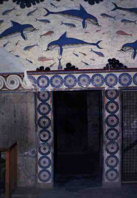 The Dolphin Frescoes in the Queen's Bathroom, Palace of Minos, Knossos,Crete à Anonyme