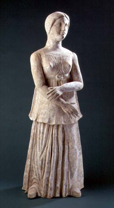 Figure of a female wearing a peplos belted at the waist, Greek,from Southern Italy à Anonyme