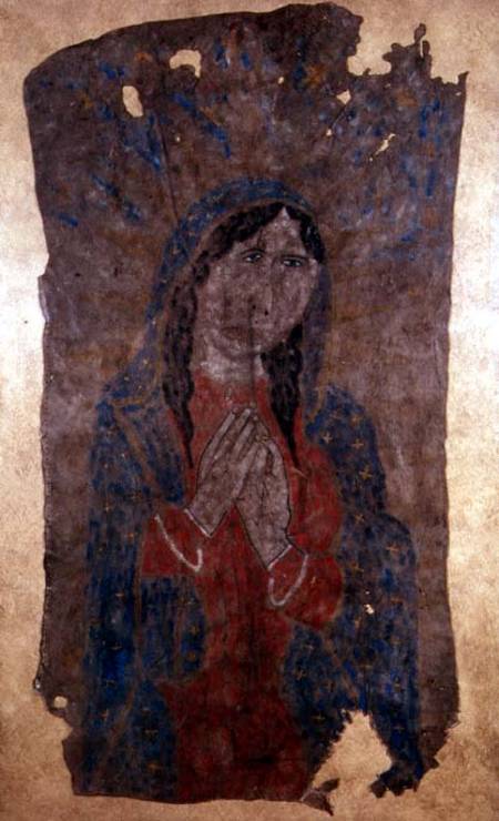 Pueblo Indian hide Painting of a Madonna à Anonyme
