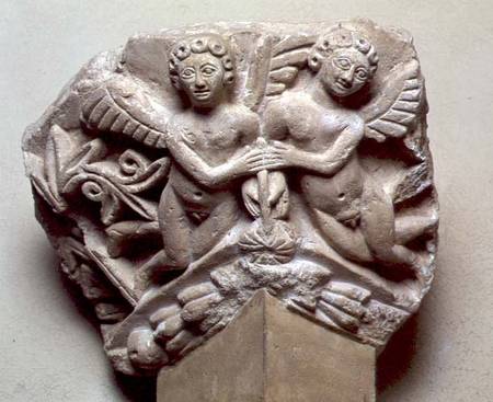 Relief of Two Angels Holding a GarlandEgyptian Coptic Period à Anonyme