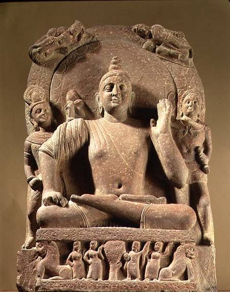 Seated Bodhisattva, carved red sandstone, Mathura,UP à Anonyme