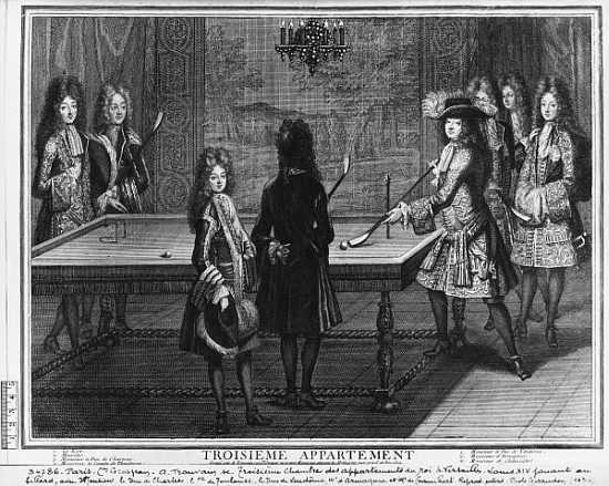 Louis XIV playing billiards with his brother, Monsieur, his nephew the duc de Chartres , his son, th à Antoine Trouvain