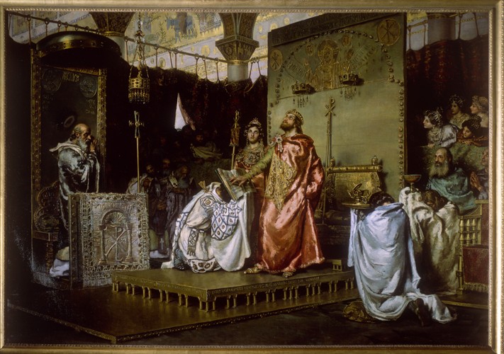 Conversion of Reccared to Catholicism at the Council III of Toledo, 589 à Antonio Munoz Degrain