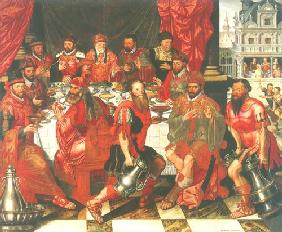 repas de fête (les membres du Conseil de Bruges / banquet du roi Ahasver et/ou Aartaxerxes