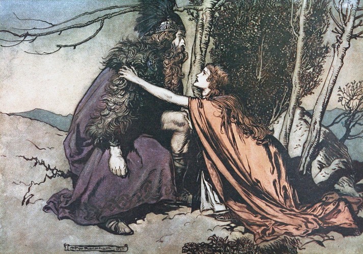 Father! Father! Tell me what ails thee? Illustration for "The Rhinegold and The Valkyrie" by Richard à Arthur Rackham