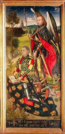 Right panel, from the main altar polyptych, depicting the donor of the altarpiece, Michel de Chaugy, à (attribué à) Rogier van der Weyden