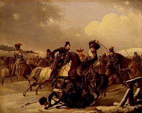 Des Cosaques attaquent une unité française.