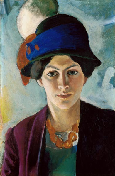 Frau des Künstlers mit Hut. 1909 à August Macke