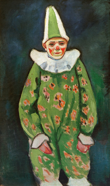 Clown in grünem Kostüm à August Macke