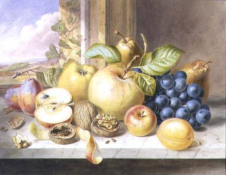 A Still Life of Apples, Grapes, Pears, Plums and Walnuts on a Window Ledge à Augusta Innes Withers