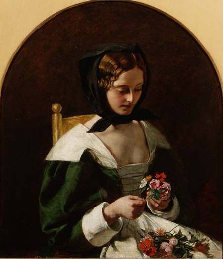 Girl Making a Bouquet of Flowers à Augustus Egg