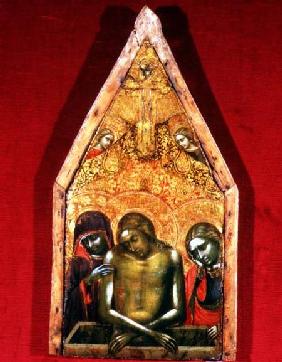 Pieta (tempera on panel with applied textile)