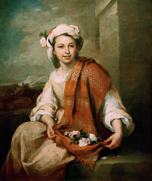 B.E.Murillo, Flower Girl-Spring / Paint. à Bartolomé Esteban Perez Murillo