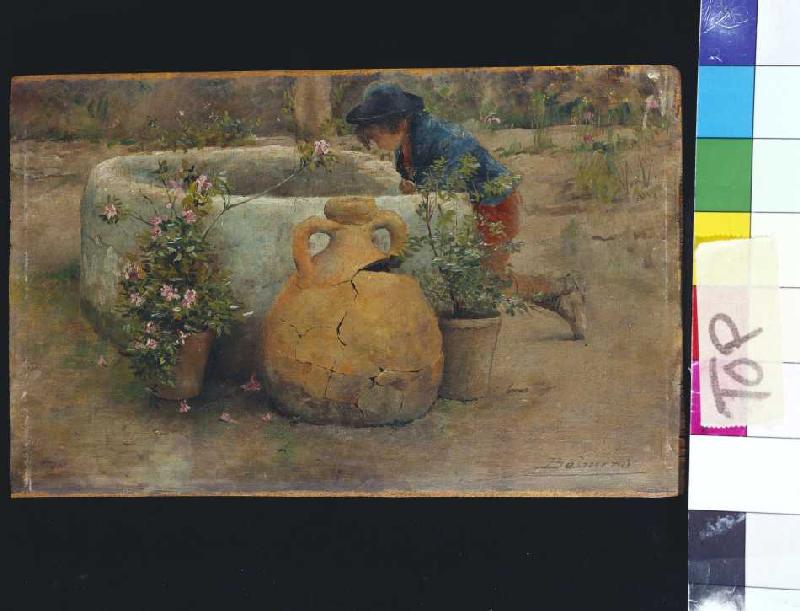 Junge in einen Brunnen schauend à Belmiro Barbosa de Almeida