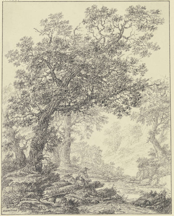 Zwei Wanderer, unter Eichenbäumen rastend à Bernard Gottfried Manskirsch