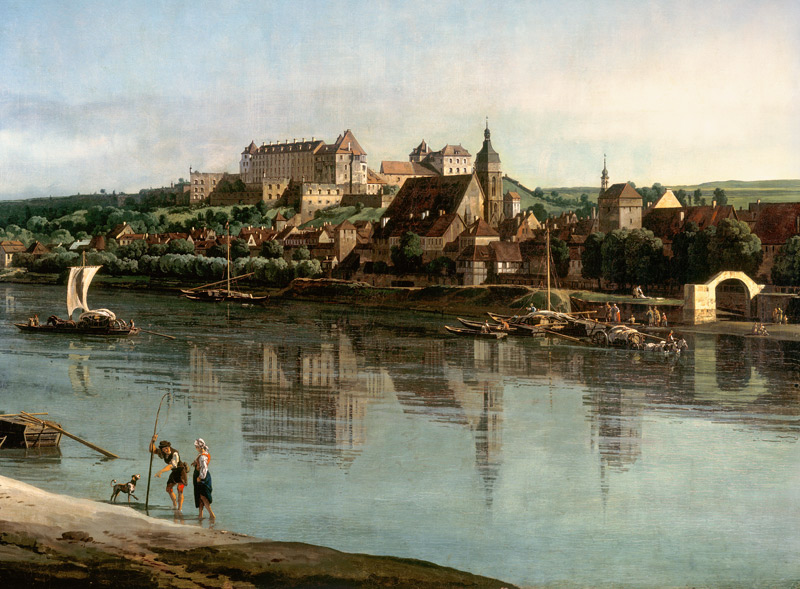 Pirna de la rive droite de l'Elbe avec des Copitz au-dessous de la ville. à Bernardo Bellotto