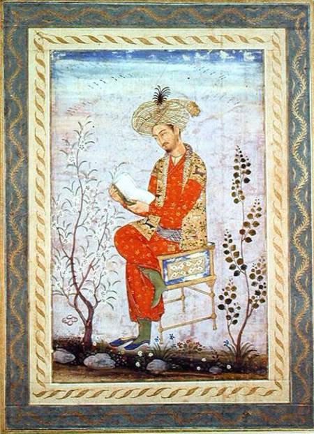 Babur (r.1526-30) Reading, Mughal  on à Bishn Das