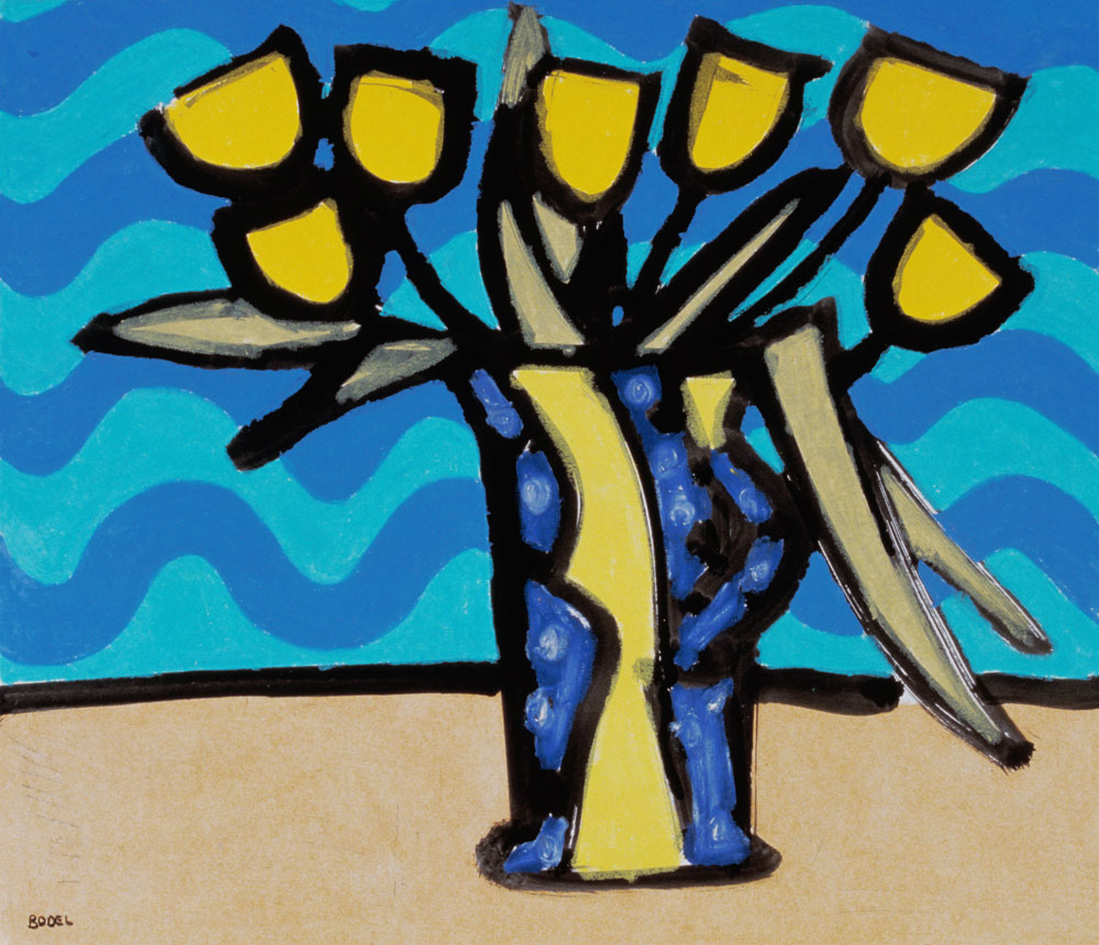 Yellow Tulips, 1996 (oil, pastel and Indian ink on paper)  à Bodel  Rikys