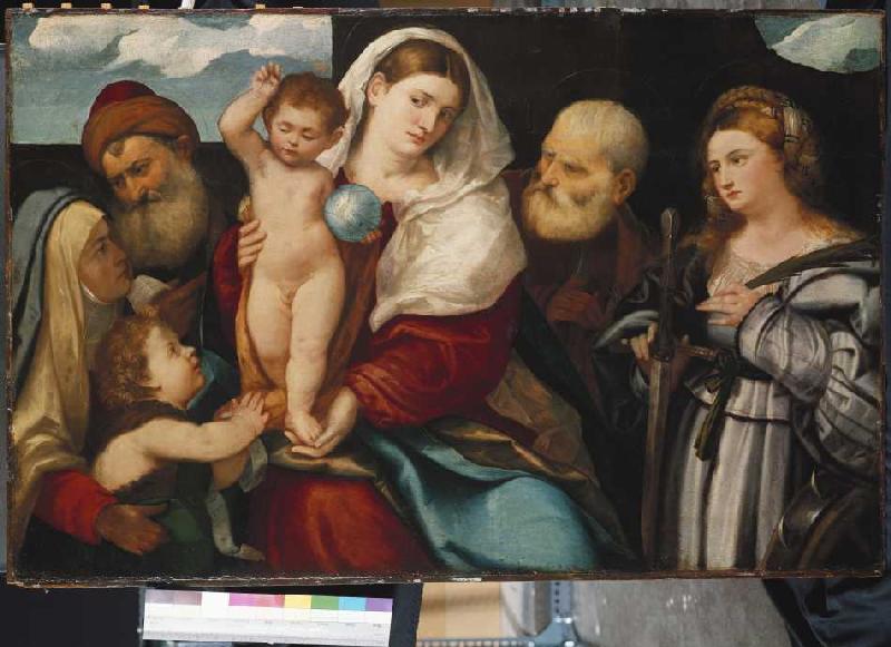 Die heilige Familie mit St. Katharina. à Bonifacio  Veronese