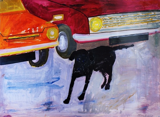 Dog at the Used Car Lot, Rex with Red Car à Brenda Brin  Booker