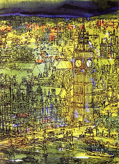 Westminster (w/c and mixed media on paper)  à Brenda Brin  Booker