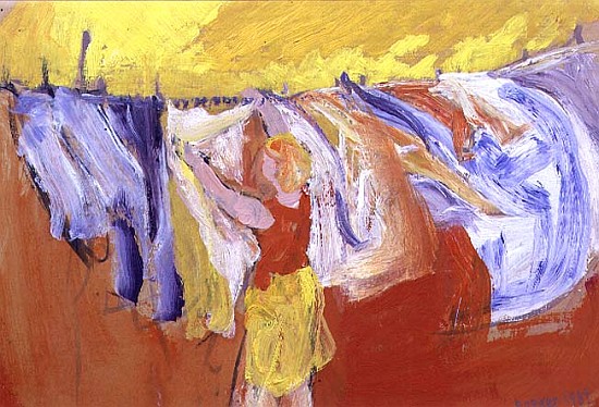 Woman with Washing, 1989 (gouache on paper)  à Brenda Brin  Booker